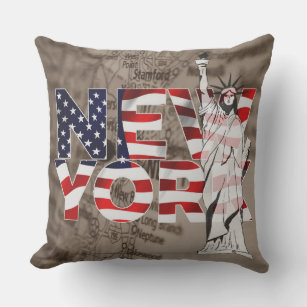 New York Flag Map Liberty Collage Cushion