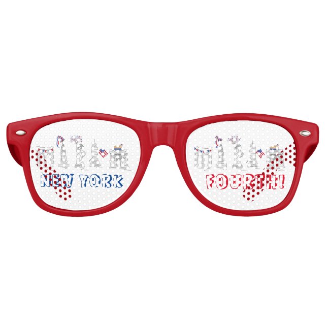 New York Fourth! NYC July 4th Patriotic Fireworks Retro Sunglasses (Front)