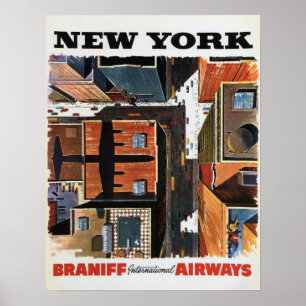 NEW YORK From The Top View Vintage Airline Poster