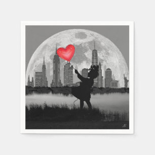 NEW YORK Full Moon Girl Heart Baloon Paper Napkins