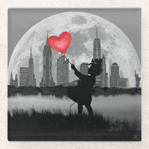 NEW YORK Full Moon Girl with Heart Balloon Coaster