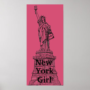 New York Girl Statue of Liberty Poster