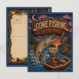 New York Gone Fishing Muskellunge Postcard