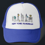 New York Hanukkah NYC Chanukah Happy Holidays Trucker Hat<br><div class="desc">Features an original pen-and-ink illustration of various New York City landmarks "dressed up" for the holiday season!

This Chanukah illustration is also available on other products. Don't see what you're looking for? Need help with customisation? Contact Rebecca to have something designed just for you.</div>