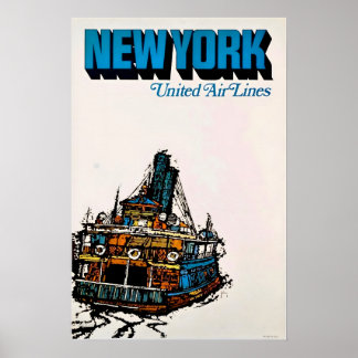 New York Harbor Print NYC Art United Travel Poster