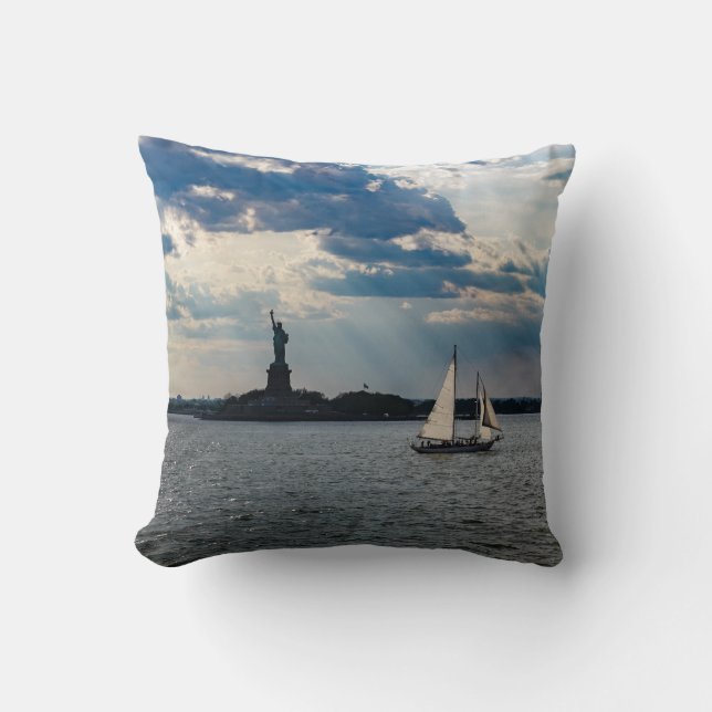 New York Harbour Statue of Liberty Throw Pillow (Front)