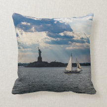 New York Harbour Statue of Liberty Throw Pillow