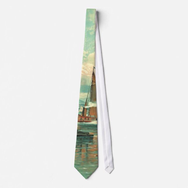 New York Harbour with Brooklyn Bridge 1887 Tie (Front)