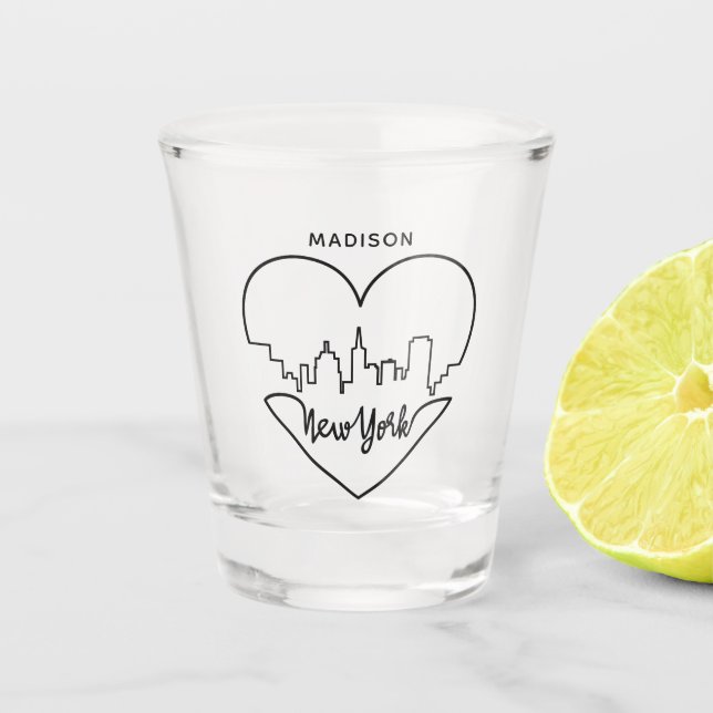 New York Heart custom name shot glass (Front)