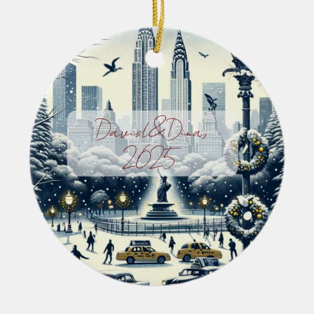 New York Holiday Elegance - Customisable Christmas Ceramic Tree Decoration (Front)