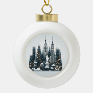 New York Holiday Elegance - Customizable Christmas Ceramic Ball Christmas Ornament