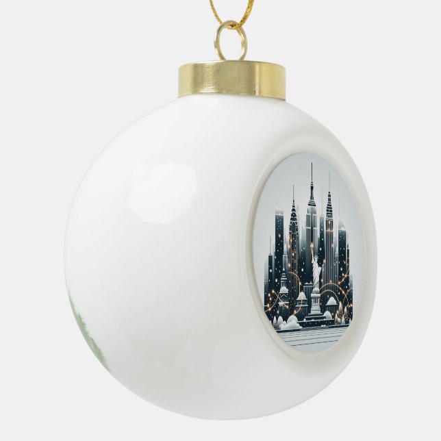 New York Holiday Elegance - Customizable Christmas Ceramic Ball Christmas Ornament (Left)