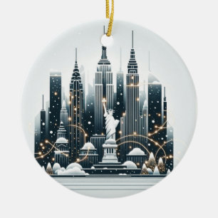 New York Holiday Elegance - Customizable Christmas Ceramic Tree Decoration