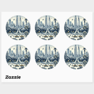 New York Holiday Elegance - Customizable Christmas Classic Round Sticker