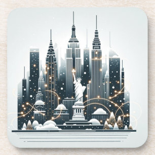 New York Holiday Elegance - Customizable Christmas Coaster
