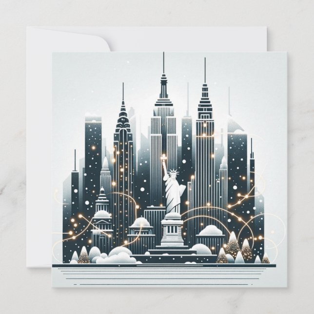 New York Holiday Elegance - Customizable Christmas Invitation (Front)