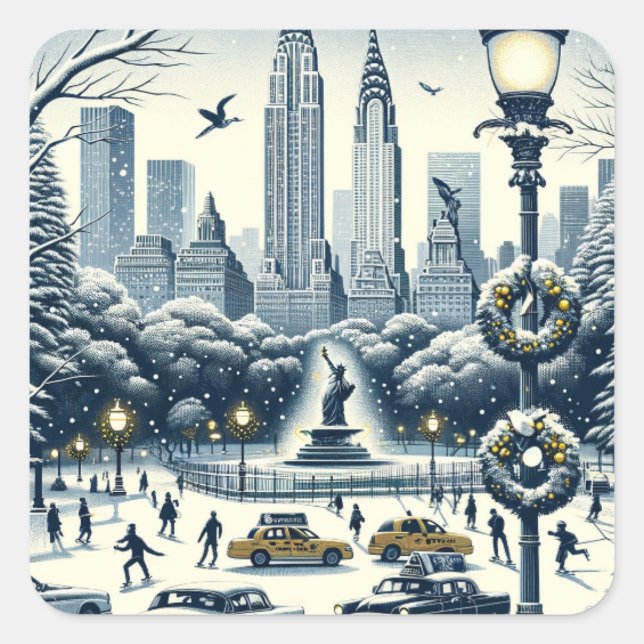 New York Holiday Elegance - Customizable Christmas Square Sticker (Front)