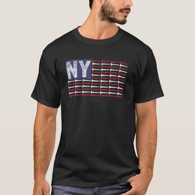 New York Home State Ny American Flag Patriotic Gol T-Shirt (Front)