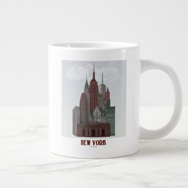 New York in Clouds - Dark Red and Green Large Coffee Mug (Right)