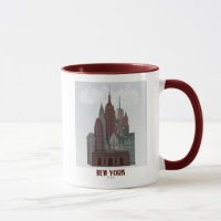 New York in Clouds - Dark Red and Green
