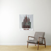 New York in Clouds - Dark Red and Green