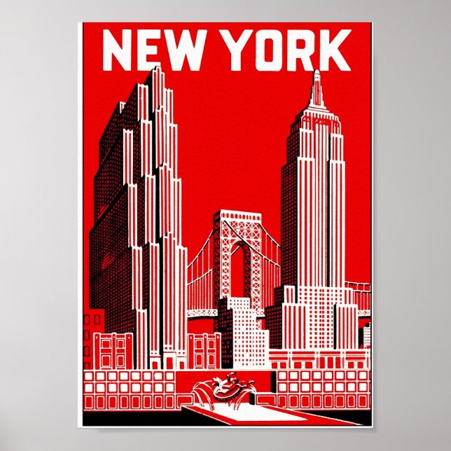 New York in Red, Vintage Travel Poster (Front)