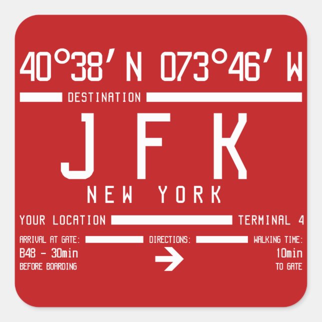 New York JFK International Airport Code Square Sticker (Front)