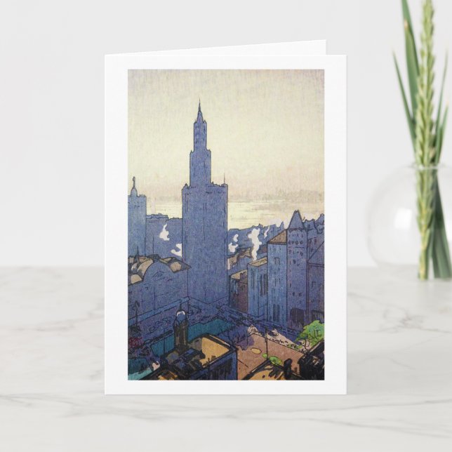 New York Landscape, Hiroshi Yoshida, Woodcut Card (Front)
