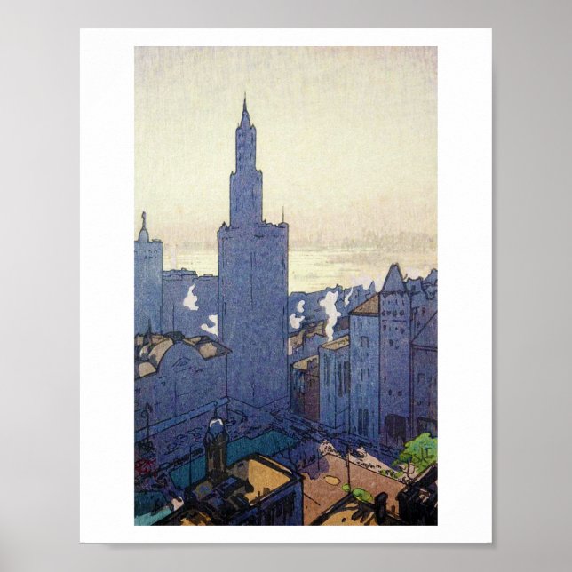 New York Landscape, Hiroshi Yoshida, Woodcut Poster (Front)