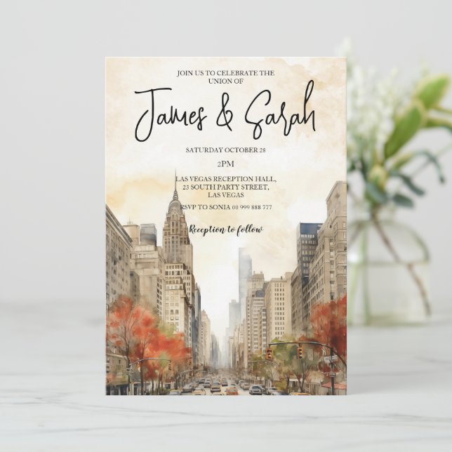 New York Landscape Wedding Destination Invitation (Standing Front)