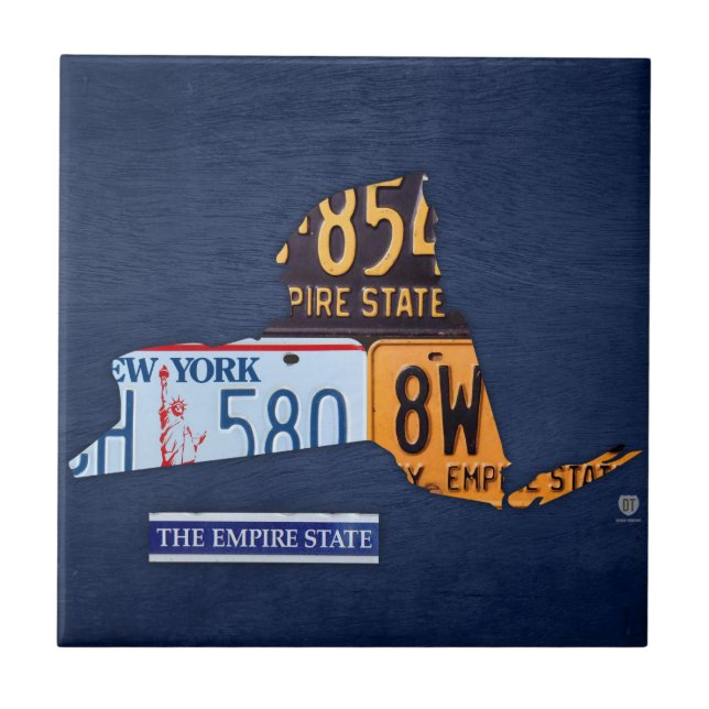 New York License Plate Map Ceramic Tile V2 (Front)
