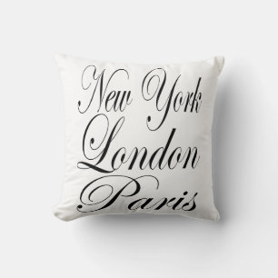 New York  London  Paris – Typography Slogan Cushion