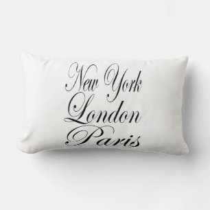 New York London Paris – Typography Slogan Lumbar Cushion