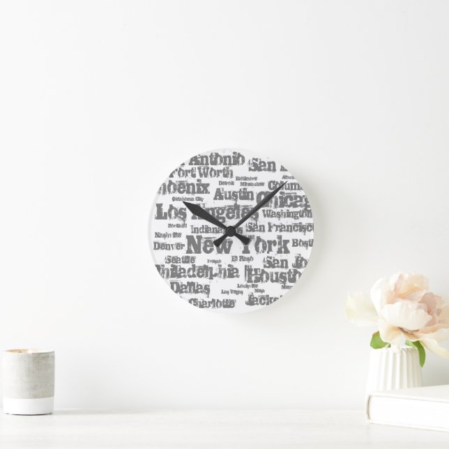 New York Los Angeles Chicago USA Cities White Round Clock (Home)
