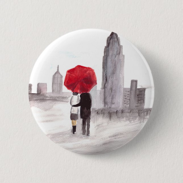 New York love couple with red umbrella 6 Cm Round Badge (Front)