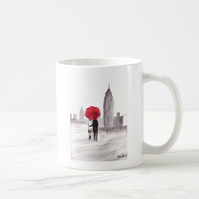 New York love couple with red umbrella Coffee Mug (Right)