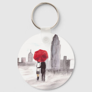 New York love couple with red umbrella Key Ring