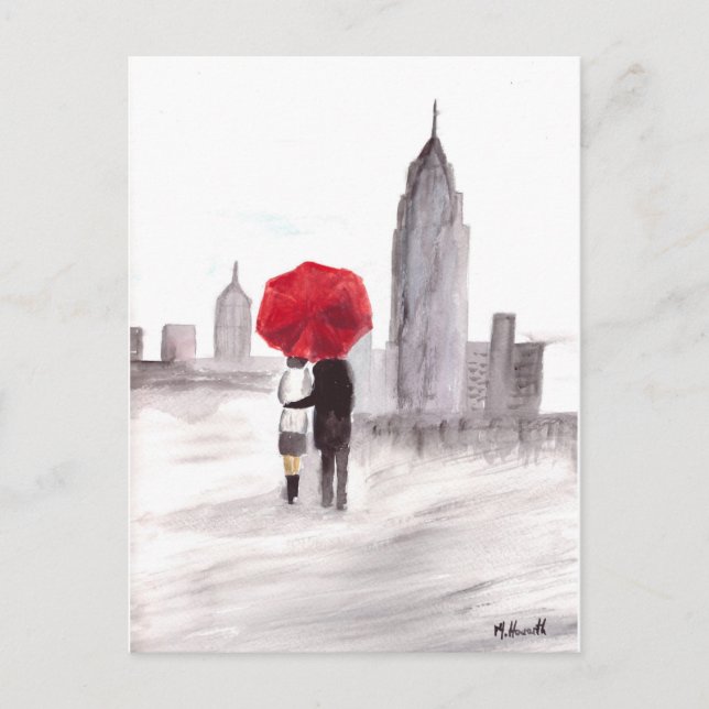 New York love couple with red umbrella Postcard (Front)