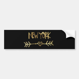 New York Love USA Black and Gold Look Typography Bumper Sticker