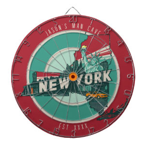 New York Man Cave Custom Name Est Date Dartboard