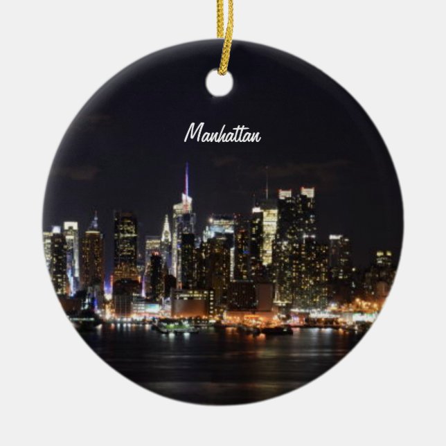 New York, Manhattan Skyline Ceramic Tree Decoration (Front)