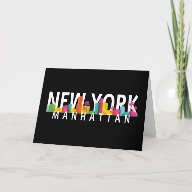 New York Manhattan skyline with palms Card (Front)