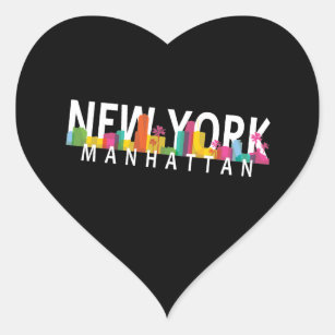 New York Manhattan skyline with palms Heart Sticker