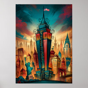 New York Manhattan Whimsical Cityscape Poster