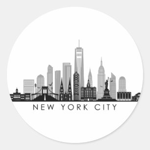 NEW YORK Manhatten USA City Skyline Silhouette Classic Round Sticker