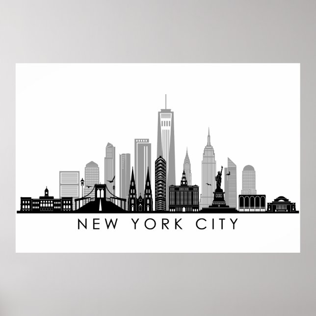 NEW YORK Manhatten USA City Skyline Silhouette Poster (Front)