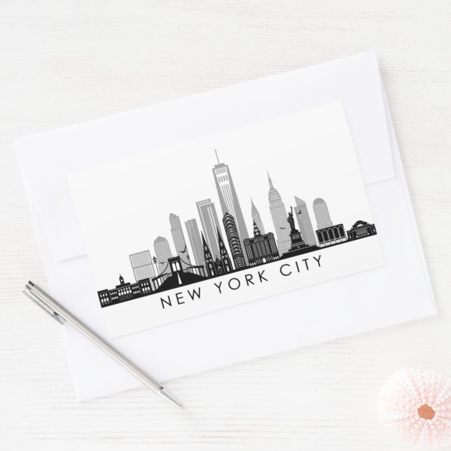 NEW YORK Manhatten USA City Skyline Silhouette Rectangular Sticker (Envelope)