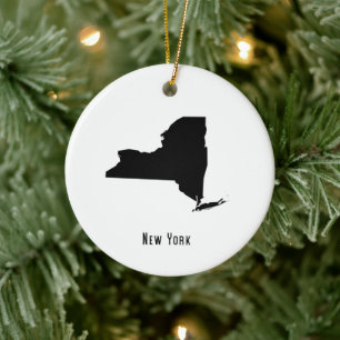 New York Map - Black and White Modern New York Map Ceramic Tree Decoration