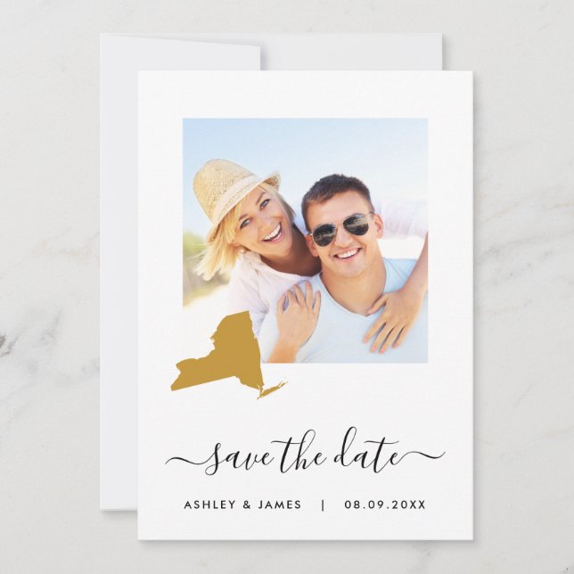 New York Map Photo Wedding Save the Date Card (Front)
