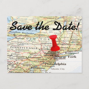 New York Map Pin Save the Date Announcement Postcard